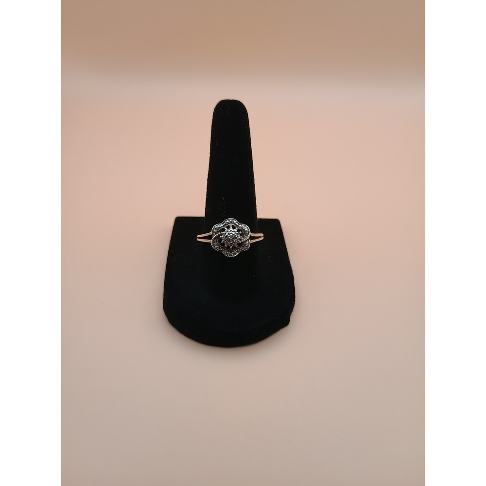Sterling Silver Diamond‎ Flower Ring Floral Cluster Band Size 6.75